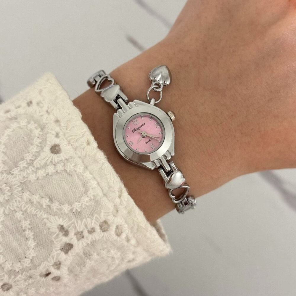 Sku0355 Retro Silver Pink dial Heart Charm Women Fashion Watch +‎ gift bag